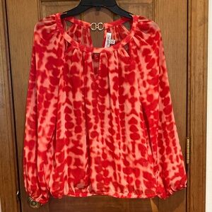 Jennifer Lopez Red Patterned Blouse